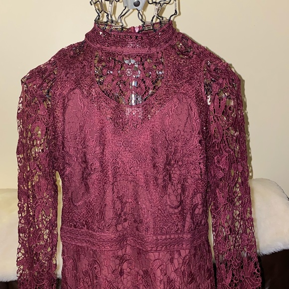 Lace Fit & Flare Dress retail $150 Miia Size 14 Burgundy Grape wine - Picture 8 of 15